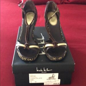 Nicole Miller Chocolate/Gold Wedge Sandle